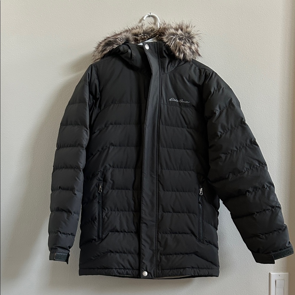 Eddie Bauer Black Puffer Jacket with Fur Trim